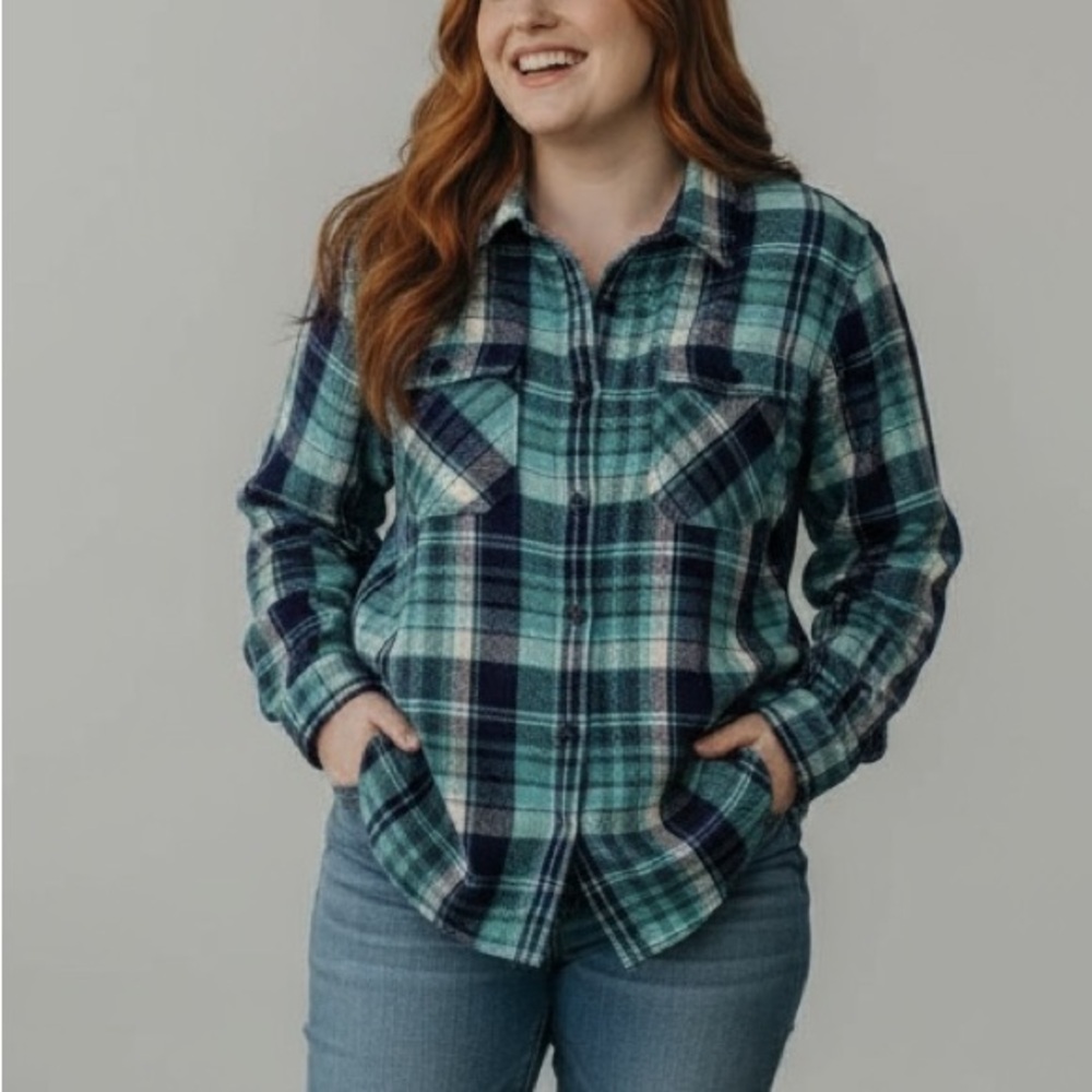 L.L. BEAN - 1912 Overshirt Plaid Button Front Long Sleeve Purple Blue Shirt - 3X